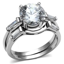 Gorgeous 9mm AAA Grade Clear Round CZ Stainless Steel Wedding Bridal Ring Set - £51.72 GBP
