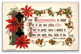 Brette Carland Verse Poinsettias Holly Christmas Embossed DB Postcard W7 - £3.11 GBP