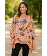 Elena Baldi Made in Italy Pink Floral Silk Blend Blouse L Asymmetrical H... - €27,42 EUR