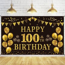 100Th Birthday Decorations For Men Women - Black And Gold 100Th Birthday Backdro - £22.11 GBP
