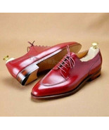 Handmade Men&#39;s Leather Fashion Formal Stylish Wingtip Red Oxford Dress S... - £172.82 GBP