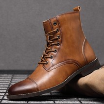 Misalwa High Top Men Motorcycle Boots PU Leather Lace-up Military Men&#39;s Boots Po - £75.94 GBP