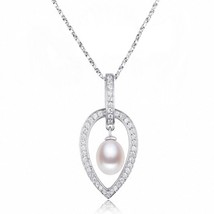 S925 Sterling Silver 8MM Freshwater Cultured White Pearl Pendant Necklace 18&quot; - £132.15 GBP