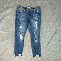 Torrid Womens Jeans 10 Blue Denim Pant Skinny Ankle Distressed Cropped Raw Hem - $24.98