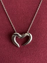 Silver Tone Chain Necklace With Open Heart Pendant Charm - £7.11 GBP