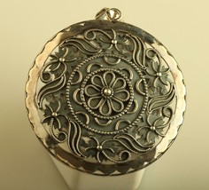 Vintage Signed Sterling Silver India Round Floral Ornate Disc Amulet Pendant - $94.05