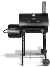 Nutrichef Charcoal Grill Offset Smoker With Cover, Portable Stainless, Black - £131.51 GBP