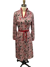 VTG 1970s Marek Knit Day Dress Red Green Paisley A Line Piping Belt Pock... - $78.21