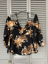 Shein Plus Curve 1X  Floral Print Cold Shoulder Flounce Sleeve Ruched To... - $8.72