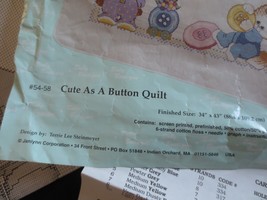 Complete Janlynn Cute As A Button Stamped Cross Stitch Quilt Kit - 34" X 43" - $25.00