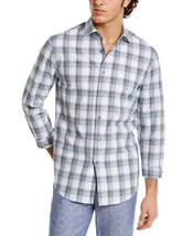 Tasso Elba Men&#39;s Stretch Plaid Boucle Shirt Blue Combo-Size Small - $19.97