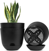 Black Plant Pots, 3 Pack 8 Inch Self Watering Planters With Deep Saucer - £32.10 GBP
