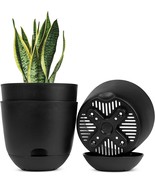 Black Plant Pots, 3 Pack 8 Inch Self Watering Planters With Deep Saucer - £31.29 GBP