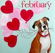 Boxer Valentine February Dog Days Poster Calendar 14 x 11&quot; Art Leigh DWD... - £23.59 GBP