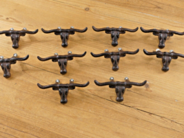 10 RUSTIC LONGHORN STEER COW DRAWER HANDLES PULLS 4 1/2&quot; CAST IRON BROWN... - $33.99