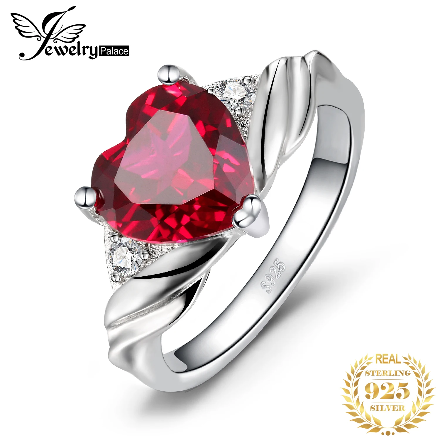 Love Heart 3.6ct Created Ruby 3 Stone 925 Sterling Silver Ring for Woman Fashion - £23.15 GBP