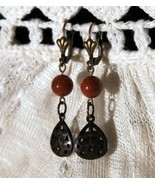 Beautiful Copper Colored Goldstone Aventurine Glass Bead Dangle Earrings... - £10.23 GBP