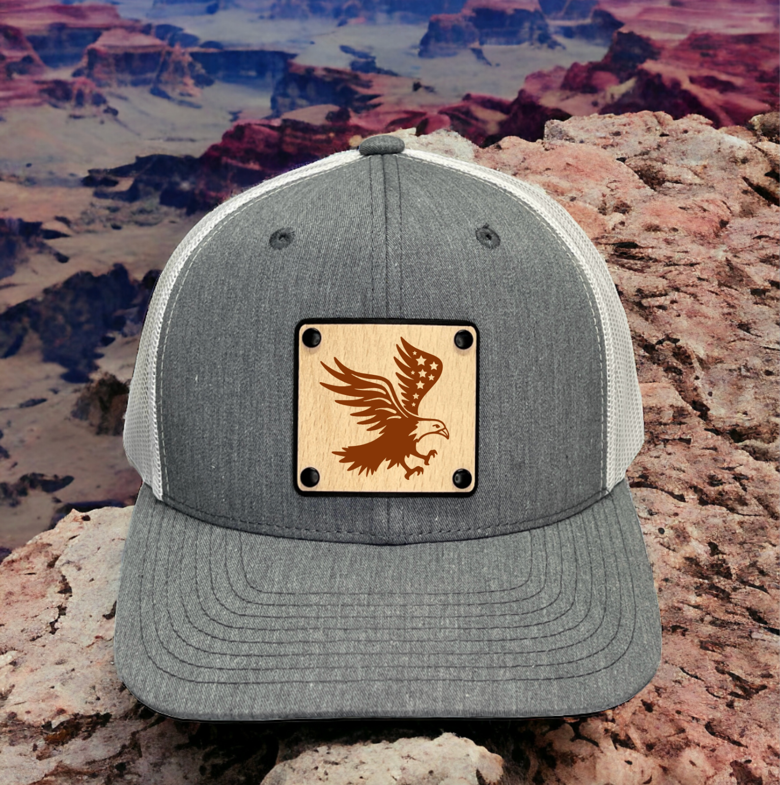 Freedom Flag American Eagle Wood Leather Patch Trucker Hat Patriotic Hea... - $27.99