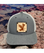 Freedom Flag American Eagle Wood Leather Patch Trucker Hat Patriotic Hea... - £23.69 GBP