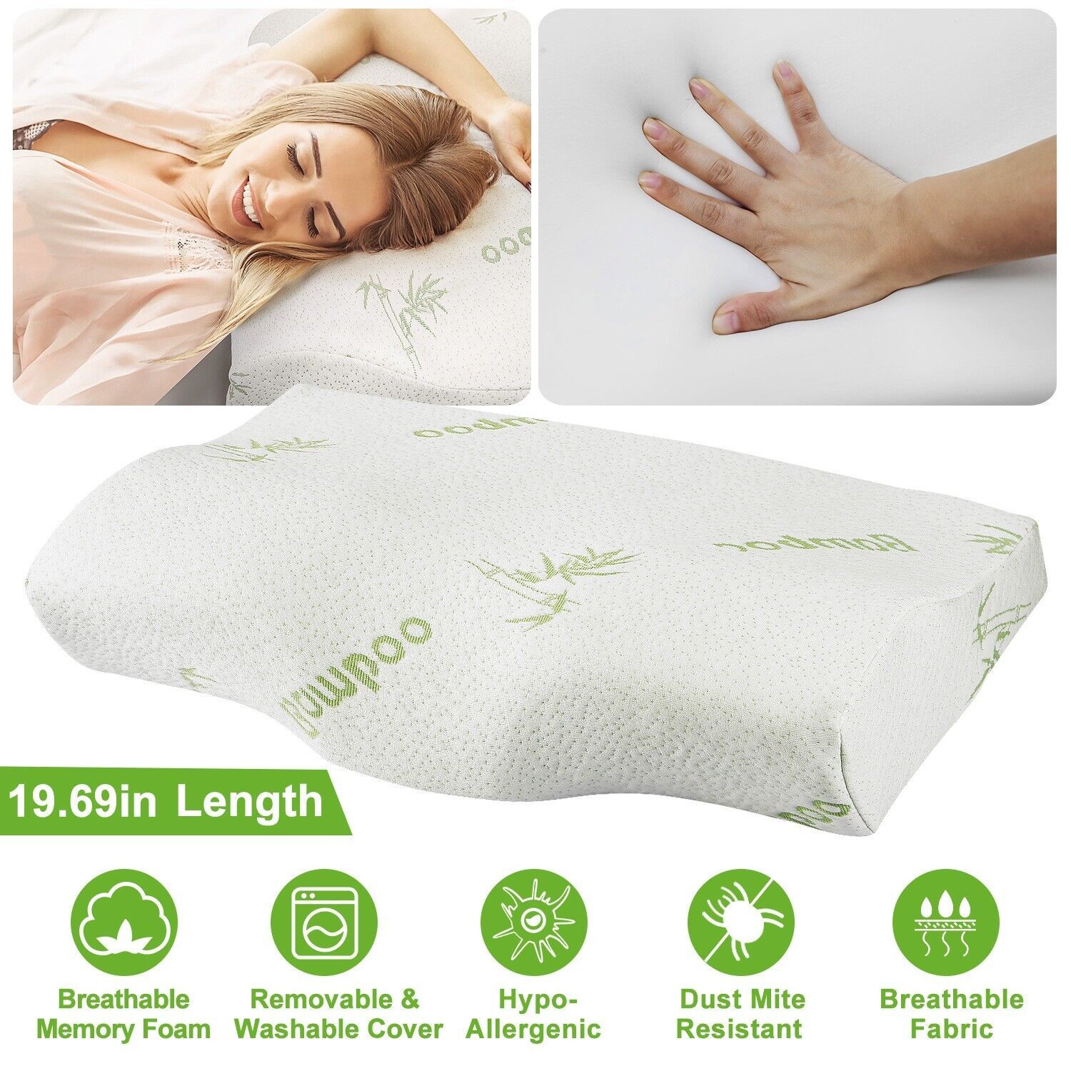 Bamboo Memory Foam Pillow Breathable Orthopedic Sleeping Cervical Neck Support
