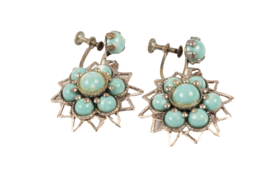 Vintage Faux Turquoise Screw Back Earrings Star Shape - £5.41 GBP