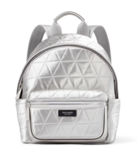 New Kate Spade Sam Icon Quilted Satin Small Backpack Silver - £112.17 GBP
