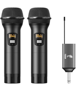 Wireless Microphone UHF Dual Cordless Metal Dynamic Mic System with Rech... - £66.22 GBP