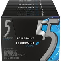 5 GUM Peppermint Cobalt Sugar Free Chewing Gum Bulk 15 Sticks Pack of 10 - £15.84 GBP