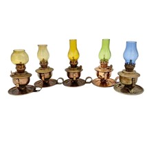 Castle Brand Set of 5 Oil Lamps 5 x 3 Cooper Plated Gold Blue Green Chimneys - £58.21 GBP