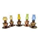 Castle Brand Set of 5 Oil Lamps 5 x 3 Cooper Plated Gold Blue Green Chim... - £58.84 GBP