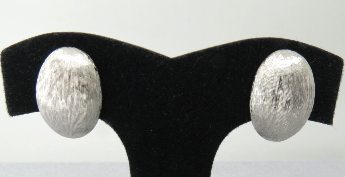 Monet Clip On Earrings Luxury Silver Tone Designer Oval Textured  Ribbed Shiny - $18.99
