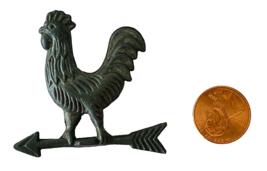 Miniature Dollhouse Grey Metal Rooster Weathervane 2&quot; Tall Hole for Attaching - £15.54 GBP