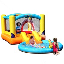 Inflatable Bounce House With Ball Pit &amp; Waterslide,Wet &amp; Dry Use,Water Spray Gun - £238.33 GBP