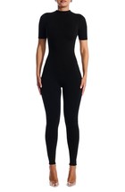 Naked Wardrobe Sweet T Funnel Neck Jumpsuit Sz L Black - $60.98