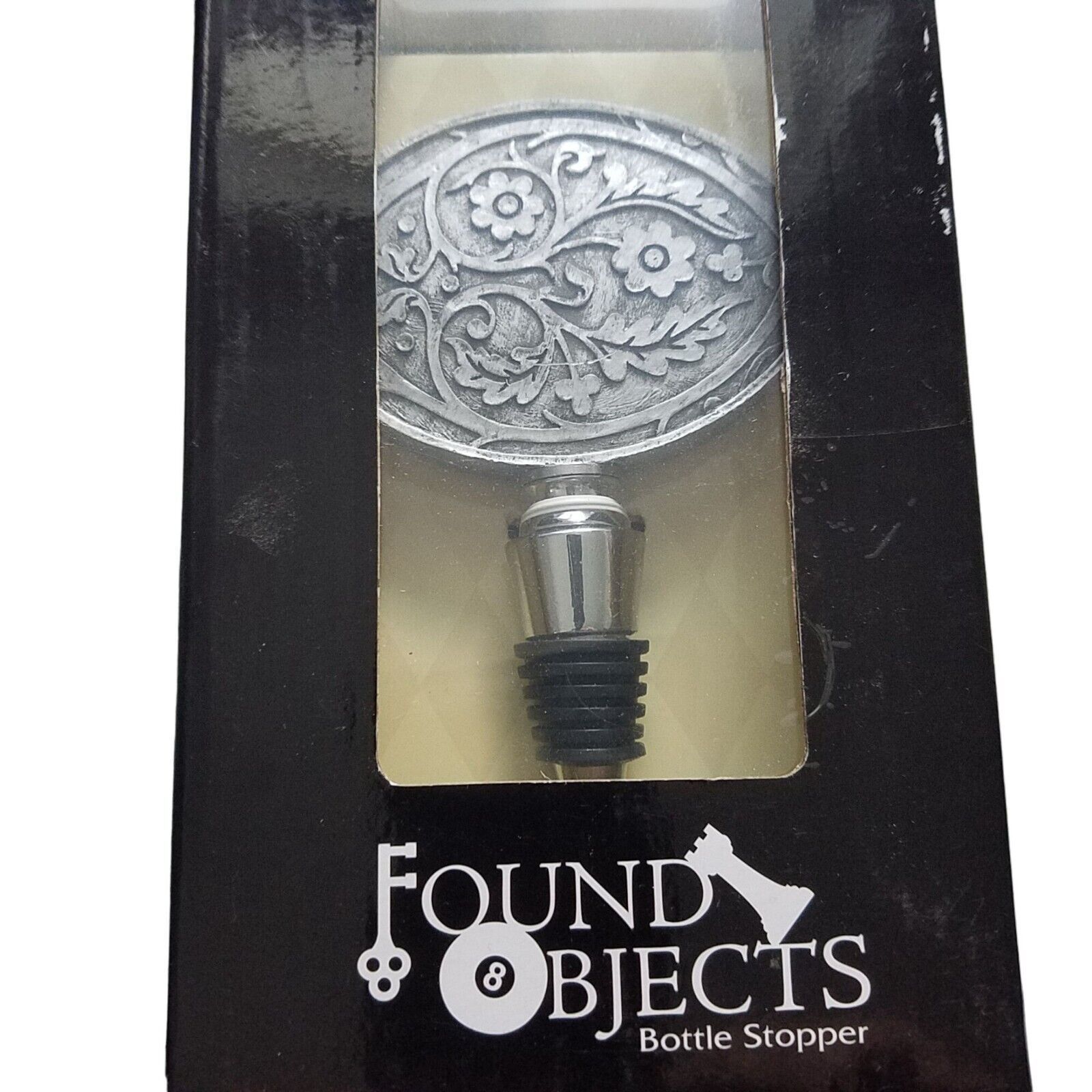 Found Object Wine Bottle Stopper Floral Belt Buckle Oval Resin Metal 5" Tall Top