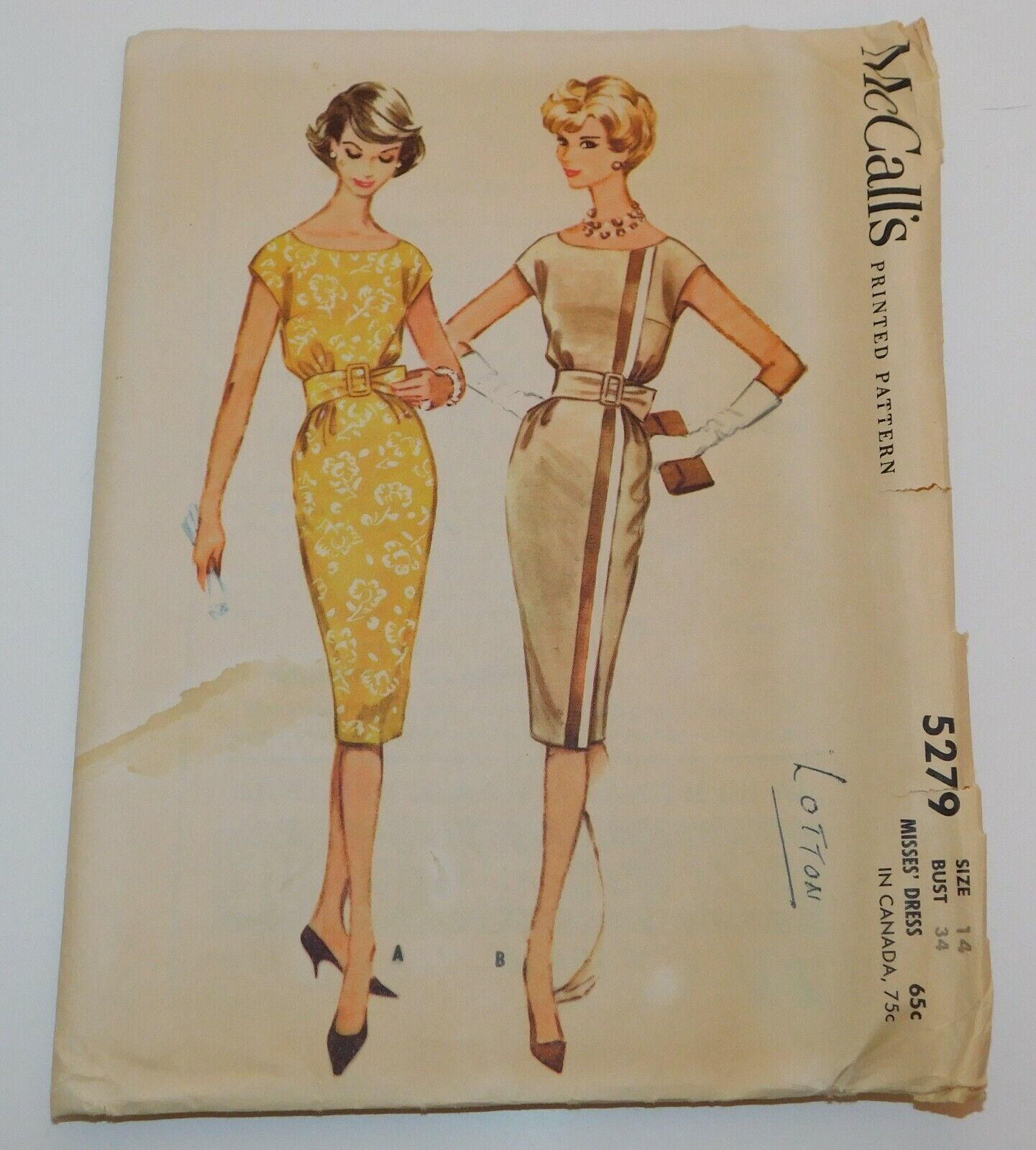 Primary image for Vintage McCalls 5279 Scoop Neck Wiggle Dress 1959 