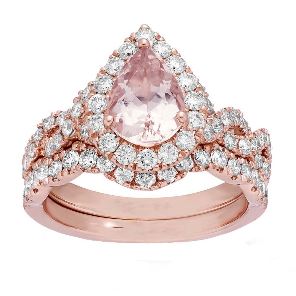 1.67ctw AAA Morganite 14K Rose Gold Over 925 Silver Engagement Bridal Ring Set - $66.30