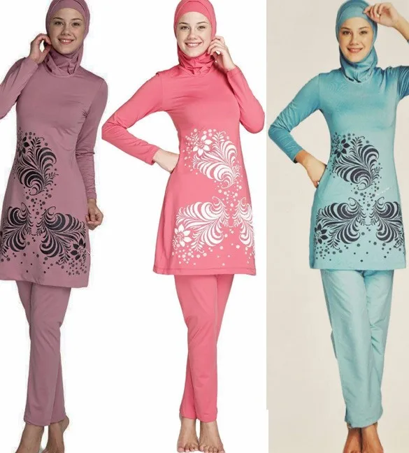 Sporting Plus Size Muslim Swimwear Women Modest Floral Print Full Cover Swimsuit - £61.40 GBP