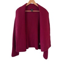 Eileen Fisher Women Open Front 100% Merino Wool Cardigan Red L Bohemian Designer - £34.06 GBP