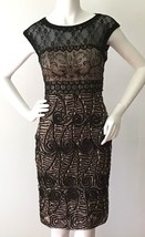 SUE WONG Illusion Neckline Ribbon Print Embelllished Sleeveless Dress (Size 4) - £46.87 GBP