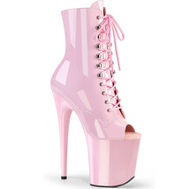 Pleaser FLAMINGO-1021 8&quot; Heel Sexy Baby Pink Patent Women Platform Ankle Boot - £75.33 GBP