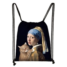 funny Van Gogh Mona Lisa drawstring bag ladies storage bags women fashion backpa - £8.95 GBP
