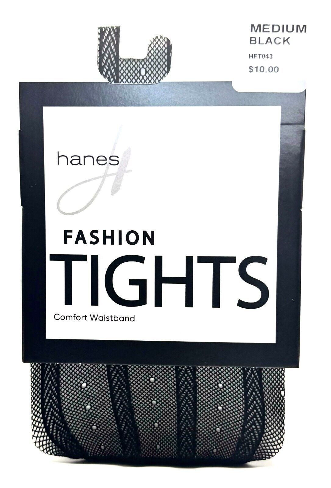 Hanes RIBBED DOT Sheer Mesh Womens BLACK Fashion Tights, Size MEDIUM - (HFT043)