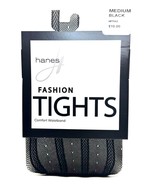 Hanes RIBBED DOT Sheer Mesh Womens BLACK Fashion Tights, Size MEDIUM - (... - £5.41 GBP