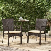 Melba Outdoor Brown Wicker Dining Chair With Beige Cushion (Set Of 2) - £95.17 GBP