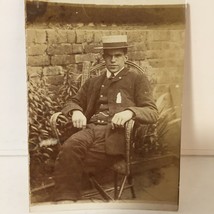 Photo of Gentleman Sitting In A Wicker Chair By a Garden Wall 4.25 x 3 inches - £4.75 GBP