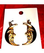 Gorgeous vintage gold half Moon earrings~moon with a face~ - £20.24 GBP