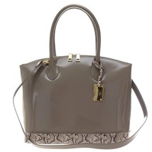 AURA Italian Made Genuine Taupe Patent Leather Large Carryall Tote Handbag - £274.58 GBP