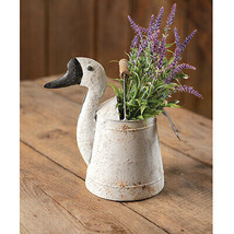 Garden Goose Bucket Planter Flower Pot Rustic White Metal Goose Planter Pail New - £24.04 GBP