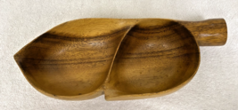 Vintage 2 Compartment Handled Monkey Pod Wood Hand Crafted Bowl Dish Signed - $19.80